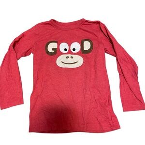 Next Direct Boys 4-5yr Long Sleeve Top Shirt Red Monkey Print Fall Tee UK
